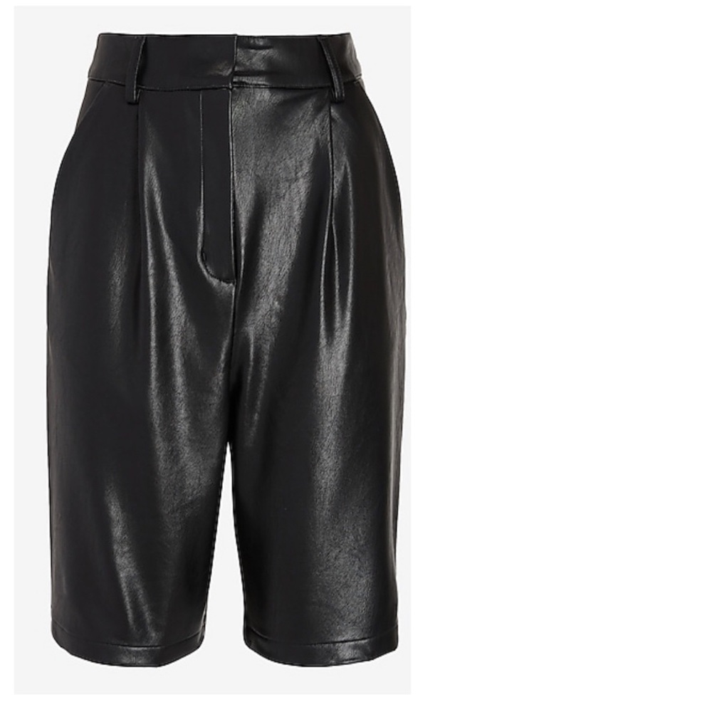 High Waisted Faux Leather Bermuda Shorts